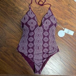 Radio Fiji Maroon Cayó One Piece Cheeky Halter Swimsuit